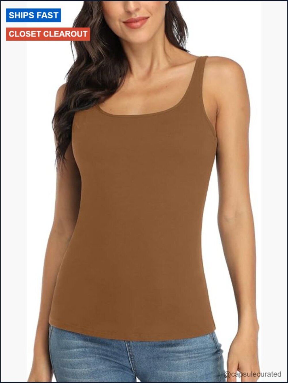 Women's Cotton Tank Top with Unpadded Shelf Bra Adjustable Wide Strap